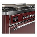 ILVE Majestic III 60-inch Dual Fuel Range with 5 Liquid Propane Burner, Griddle, French Top and Solid Door Electric Oven in Burgundy with Chrome Trim (UM60FSQNR3BUCLP)