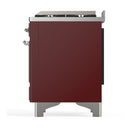 ILVE Majestic III 60-inch Dual Fuel Range with 7 Natural Gas Burner, Griddle, French Top and Solid Door Electric Oven in Burgundy with Chrome Trim (UM60FSQNR3BUC)