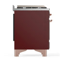 ILVE Majestic III 60-inch Dual Fuel Range with 7 Natural Gas Burner, Griddle, French Top and Solid Door Electric Oven in Burgundy with Copper Trim (UM60FSQNR3BUP)