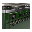 ILVE Majestic III 60-inch Dual Fuel Range with 5 Liquid Propane Burner, Griddle, French Top and Solid Door Electric Oven in Emerald Green with Burnished Trim (UM60FSQNR3EGBLP)