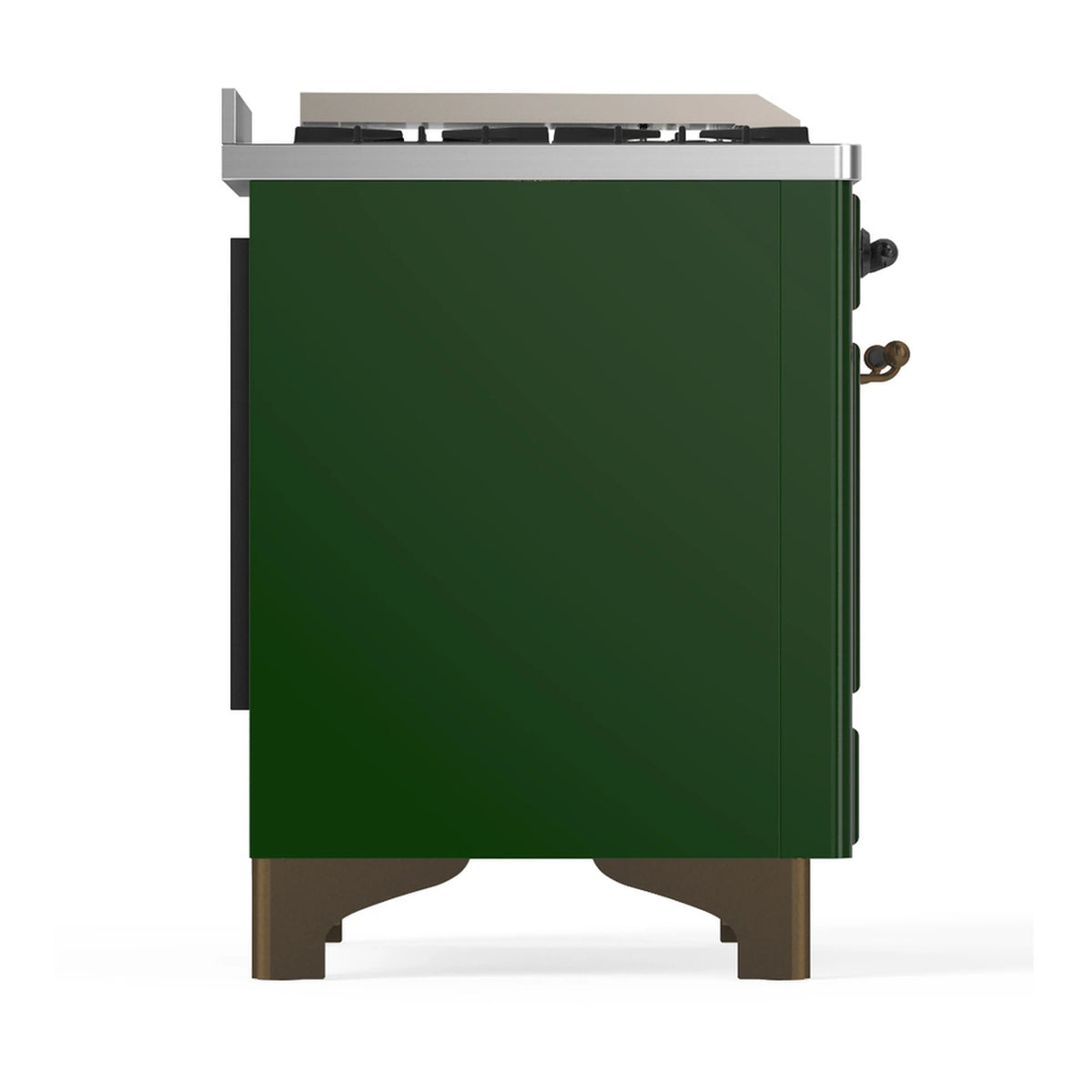 Emerald green range side panel with stainless trim and side handle detail