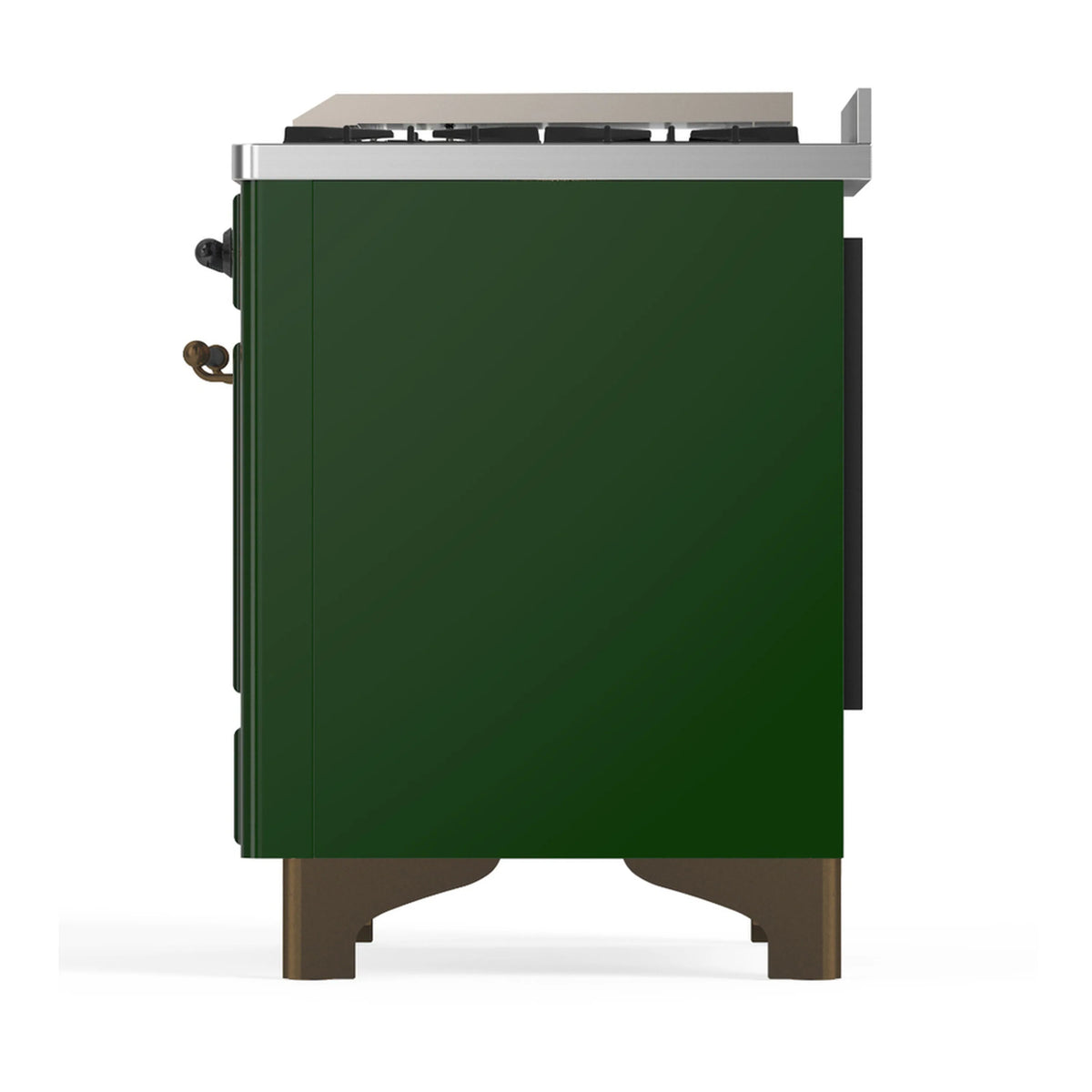 Emerald green range side panel with rear corner handles and stainless top trim