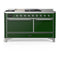 ILVE Majestic III 60-inch Dual Fuel Range with 5 Liquid Propane Burner, Griddle, French Top and Solid Door Electric Oven in Emerald Green with Chrome Trim (UM60FSQNR3EGCLP)