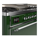 ILVE Majestic III 60-inch Dual Fuel Range with 7 Natural Gas Burner, Griddle, French Top and Solid Door Electric Oven in Emerald Green with Chrome Trim (UM60FSQNR3EGC)