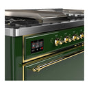 ILVE Majestic III 60-inch Dual Fuel Range with 5 Liquid Propane Burner, Griddle, French Top and Solid Door Electric Oven in Emerald Green with Brass Trim (UM60FSQNR3EGGLP)