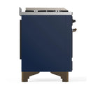 ILVE Majestic III 60-inch Dual Fuel Range with 5 Liquid Propane Burner, Griddle, French Top and Solid Door Electric Oven in Midnight Blue with Burnished Trim (UM60FSQNR3MBBLP)