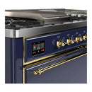 ILVE Majestic III 60-inch Dual Fuel Range with 5 Liquid Propane Burner, Griddle, French Top and Solid Door Electric Oven in Blue Grey with Brass Trim (UM60FSQNR3MBGLP)