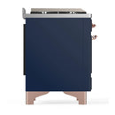 ILVE Majestic III 60-inch Dual Fuel Range with 5 Liquid Propane Burner, Griddle, French Top and Solid Door Electric Oven in Midnight Blue with Copper Trim (UM60FSQNR3MBPLP)