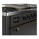 ILVE Majestic III 60-inch Dual Fuel Range with 7 Natural Gas Burner, Griddle, French Top and Solid Door Electric Oven in Graphite Matte with Burnished Trim (UM60FSQNR3MGB)