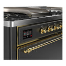 ILVE Majestic III 60-inch Dual Fuel Range with 5 Liquid Propane Burner, Griddle, French Top and Solid Door Electric Oven in Graphite Matte with Brass Trim (UM60FSQNR3MGGLP)