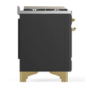ILVE Majestic III 60-inch Dual Fuel Range with 7 Natural Gas Burner, Griddle, French Top and Solid Door Electric Oven in Graphite Matte with Brass Trim (UM60FSQNR3MGG)