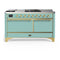 ILVE Majestic III 60-inch Dual Fuel Range with 7 Natural Gas Burner, Griddle, French Top and Solid Door Electric Oven in Mediterranean Mint with Brass Trim (UM60FSQNR3MMG)