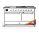 ILVE Majestic III 60-inch Dual Fuel Range with 7 Natural Gas Burner, Griddle, French Top and Solid Door Electric Oven in RAL with Chrome Trim (UM60FSQNR3RAC)
