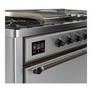 ILVE Majestic III 60-inch Dual Fuel Range with 5 Liquid Propane Burner, Griddle, French Top and Solid Door Electric Oven in Stainless Steel with Burnished Trim (UM60FSQNR3SSBLP)