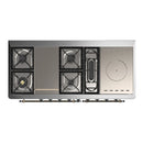 ILVE Majestic III 60-inch Dual Fuel Range with 7 Natural Gas Burner, Griddle, French Top and Solid Door Electric Oven in Stainless Steel with Burnished Trim (UM60FSQNR3SSB)