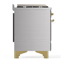 ILVE Majestic III 60-inch Dual Fuel Range with 5 Liquid Propane Burner, Griddle, French Top and Solid Door Electric Oven in Stainless Steel with Brass Trim (UM60FSQNR3SSGLP)