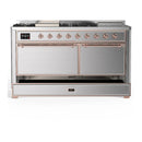 ILVE Majestic III 60-inch Dual Fuel Range with 5 Liquid Propane Burner, Griddle, French Top and Solid Door Electric Oven in Stainless Steel with Copper Trim (UM60FSQNR3SSPLP)