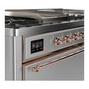 ILVE Majestic III 60-inch Dual Fuel Range with 7 Natural Gas Burner, Griddle, French Top and Solid Door Electric Oven in Stainless Steel with Copper Trim (UM60FSQNR3SSP)