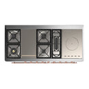 ILVE Majestic III 60-inch Dual Fuel Range with 7 Natural Gas Burner, Griddle, French Top and Solid Door Electric Oven in Stainless Steel with Copper Trim (UM60FSQNR3SSP)