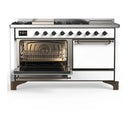 ILVE Majestic III 60-inch Dual Fuel Range with 5 Liquid Propane Burner, Griddle, French Top and Solid Door Electric Oven in White with Burnished Trim (UM60FSQNR3WHBLP)