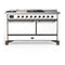 ILVE Majestic III 60-inch Dual Fuel Range with 5 Liquid Propane Burner, Griddle, French Top and Solid Door Electric Oven in White with Burnished Trim (UM60FSQNR3WHBLP)