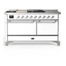 ILVE Majestic III 60-inch Dual Fuel Range with 5 Liquid Propane Burner, Griddle, French Top and Solid Door Electric Oven in White with Chrome Trim (UM60FSQNR3WHCLP)