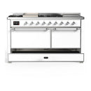ILVE Majestic III 60-inch Dual Fuel Range with 5 Liquid Propane Burner, Griddle, French Top and Solid Door Electric Oven in White with Chrome Trim (UM60FSQNR3WHCLP)