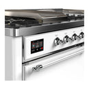 ILVE Majestic III 60-inch Dual Fuel Range with 7 Natural Gas Burner, Griddle, French Top and Solid Door Electric Oven in White with Chrome Trim (UM60FSQNR3WHC)