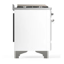 ILVE Majestic III 60-inch Dual Fuel Range with 7 Natural Gas Burner, Griddle, French Top and Solid Door Electric Oven in White with Chrome Trim (UM60FSQNR3WHC)