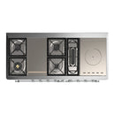 ILVE Majestic III 60-inch Dual Fuel Range with 7 Natural Gas Burner, Griddle, French Top and Solid Door Electric Oven in White with Chrome Trim (UM60FSQNR3WHC)