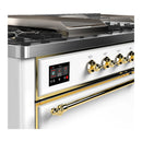ILVE Majestic III 60-inch Dual Fuel Range with 5 Liquid Propane Burner, Griddle, French Top and Solid Door Electric Oven in White with Brass Trim (UM60FSQNR3WHGLP)