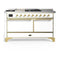 ILVE Majestic III 60-inch Dual Fuel Range with 5 Liquid Propane Burner, Griddle, French Top and Solid Door Electric Oven in White with Brass Trim (UM60FSQNR3WHGLP)