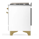 ILVE Majestic III 60-inch Dual Fuel Range with 7 Natural Gas Burner, Griddle, French Top and Solid Door Electric Oven in White with Brass Trim (UM60FSQNR3WHG)