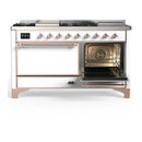 ILVE Majestic III 60-inch Dual Fuel Range with 5 Liquid Propane Burner, Griddle, French Top and Solid Door Electric Oven in White with Copper Trim (UM60FSQNR3WHPLP)