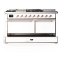 ILVE Majestic III 60-inch Dual Fuel Range with 5 Liquid Propane Burner, Griddle, French Top and Solid Door Electric Oven in White with Copper Trim (UM60FSQNR3WHPLP)