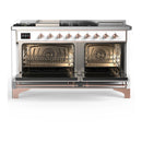 ILVE Majestic III 60-inch Dual Fuel Range with 7 Natural Gas Burner, Griddle, French Top and Solid Door Electric Oven in White with Copper Trim (UM60FSQNR3WHP)