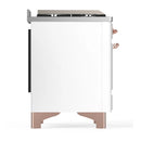ILVE Majestic III 60-inch Dual Fuel Range with 7 Natural Gas Burner, Griddle, French Top and Solid Door Electric Oven in White with Copper Trim (UM60FSQNR3WHP)