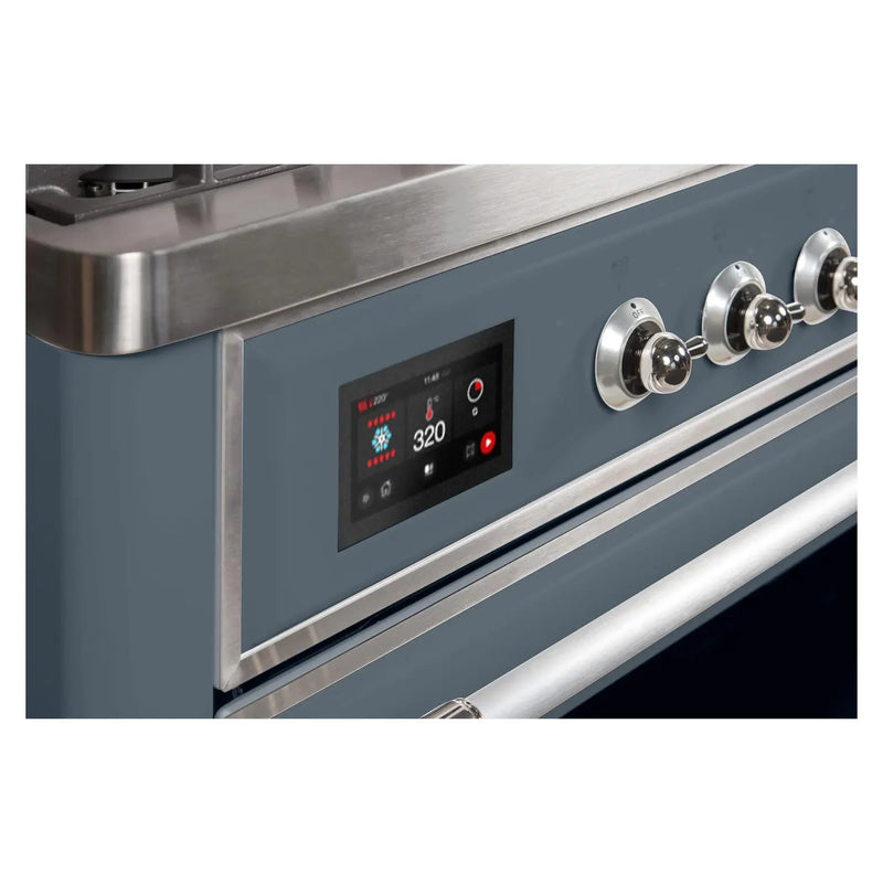 ILVE 40-Inch Majestic II Dual Fuel Range with 6 Sealed Burners and Removable Griddle - 3.82 cu. ft. Oven in Blue Grey with Chrome Trim (UMD10FDNS3BGC)