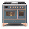 ILVE 40-Inch Majestic II Dual Fuel Range with 6 Sealed Burners and Removable Griddle - 3.82 cu. ft. Oven Blue Grey with Copper Trim (UMD10FDNS3BGP)