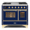 ILVE 40-Inch Majestic II Dual Fuel Range with 6 Sealed Burners and Removable Griddle - 3.82 cu. ft. Oven - Brass Trim in Midnight Blue (UMD10FDNS3MBG)