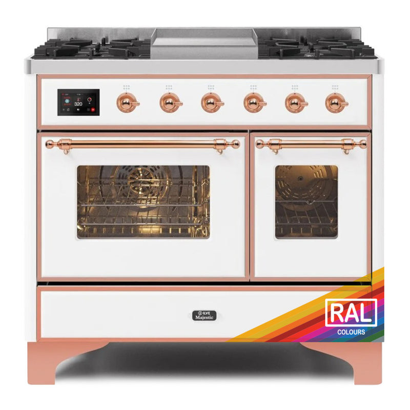 ILVE 40-Inch Majestic II Dual Fuel Range with 6 Sealed Burners and Removable Griddle with 3.82 cu. ft. Oven in Copper Trim in Custom RAL Color (UMD10FDNS3RALP)