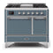 ILVE 40-Inch Majestic II Series Freestanding Dual Fuel Solid Door Double Oven Range with 6 Sealed Burners in Blue Grey with Chrome Trim (UMD10FDQNS3BGC)