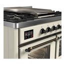 ILVE Majestic III 40-inch Dual Fuel Range with 6 Natural Gas Burner, Griddle and Triple Glass Door Electric Oven in Antique White with Burnished Trim (UMD40FNR3AWB)