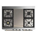 ILVE Majestic III 40-inch Dual Fuel Range with 6 Natural Gas Burner, Griddle and Triple Glass Door Electric Oven in Antique White with Burnished Trim (UMD40FNR3AWB)