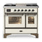 ILVE Majestic III 40-inch Dual Fuel Range with 5 Liquid Propane Burner, Griddle and Triple Glass Door Electric Oven in Antique White with Burnished Trim (UMD40FNR3AWBLP)