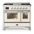 ILVE Majestic III 40-inch Dual Fuel Range with 6 Natural Gas Burner, Griddle and Triple Glass Door Electric Oven in Antique White with Chrome Trim (UMD40FNR3AWC)