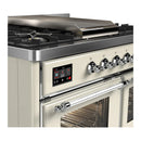 ILVE Majestic III 40-inch Dual Fuel Range with 6 Natural Gas Burner, Griddle and Triple Glass Door Electric Oven in Antique White with Chrome Trim (UMD40FNR3AWC)