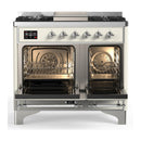 ILVE Majestic III 40-inch Dual Fuel Range with 6 Natural Gas Burner, Griddle and Triple Glass Door Electric Oven in Antique White with Chrome Trim (UMD40FNR3AWC)
