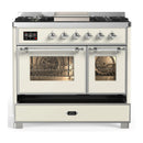 ILVE Majestic III 40-inch Dual Fuel Range with 6 Natural Gas Burner, Griddle and Triple Glass Door Electric Oven in Antique White with Chrome Trim (UMD40FNR3AWC)