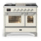 ILVE Majestic III 40-inch Dual Fuel Range with 6 Natural Gas Burner, Griddle and Triple Glass Door Electric Oven in Antique White with Chrome Trim (UMD40FNR3AWC)